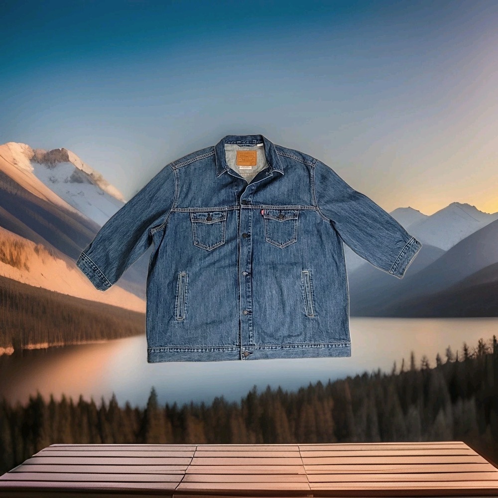 🧥 Levi's Premium Long Trucker Jacket Men's M Relaxed Cut Western (Read/C-video)